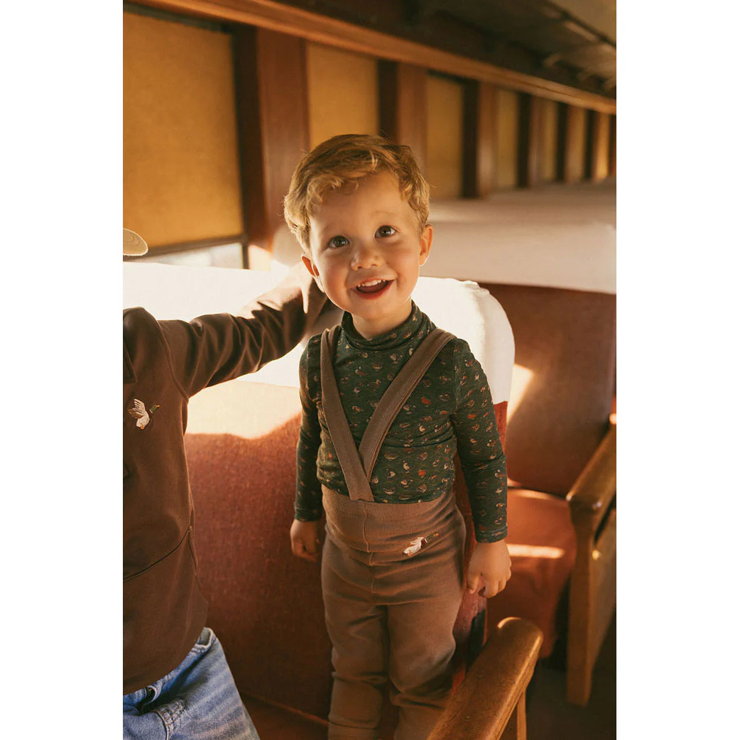 1984 Brown Duck Embroidered Suspender Leggings - Image 2
