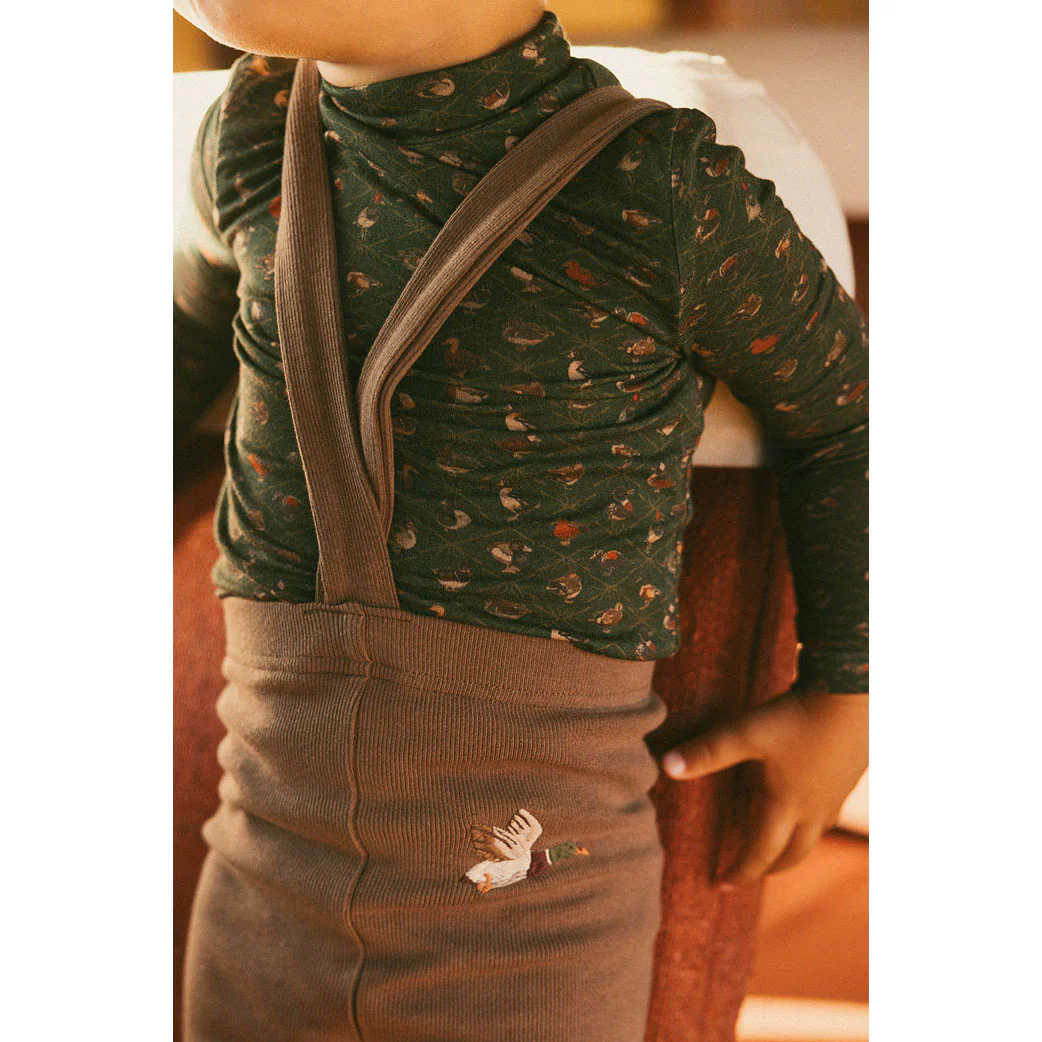 1984 Brown Duck Embroidered Suspender Leggings - Image 4