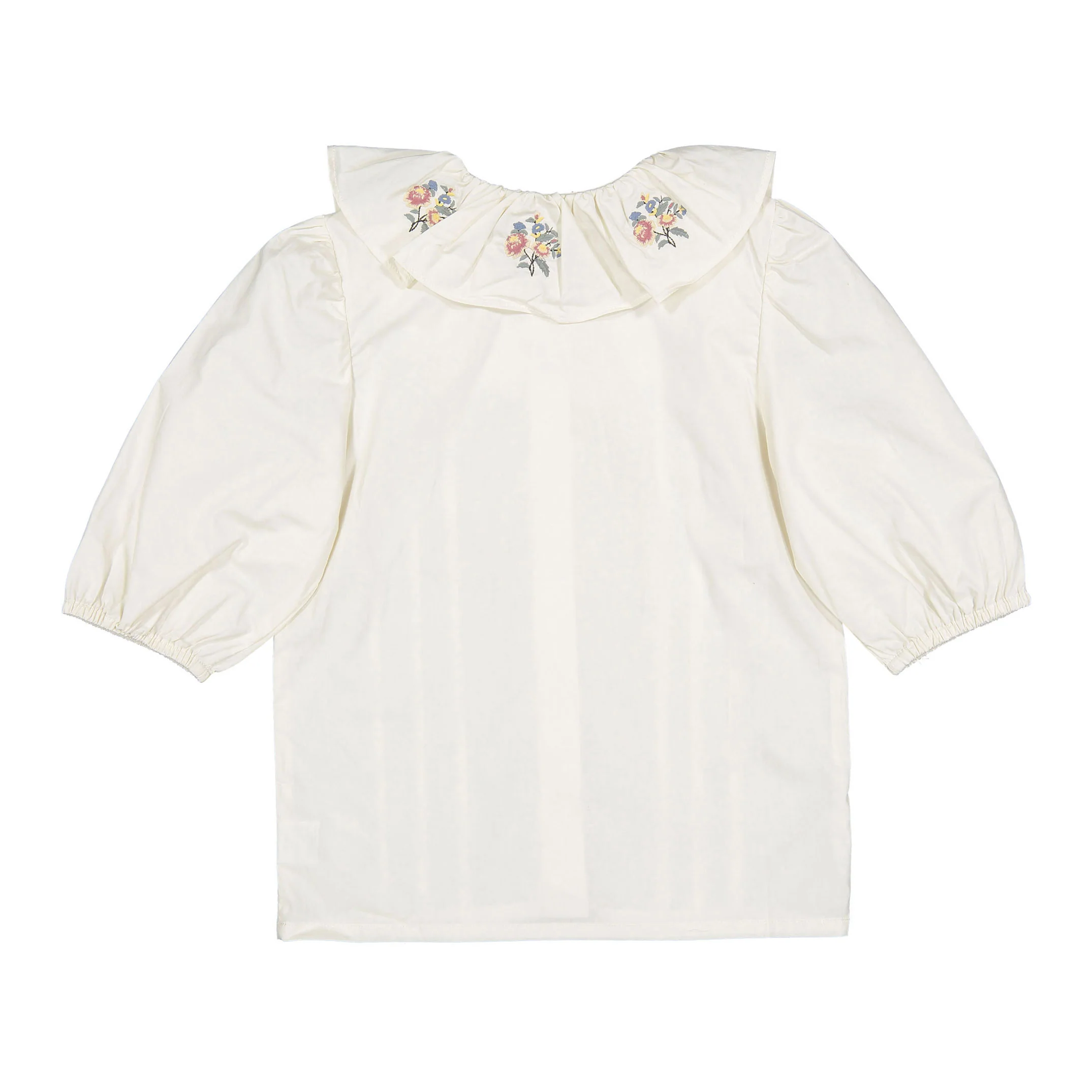 1984 Cream Floral Embroidered Floral 3/4 Blouse - Image 2