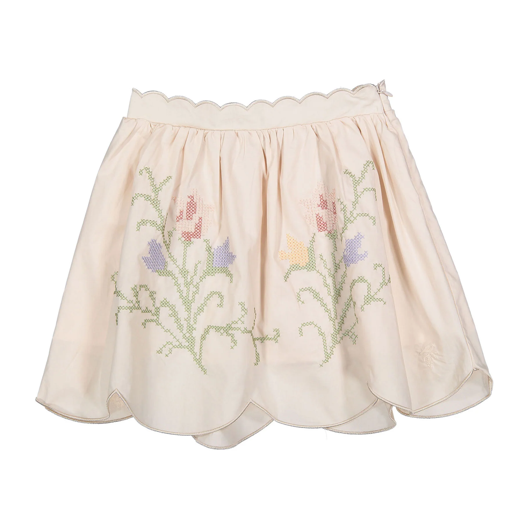 1984 Cream Rose Embroidred Scalloped Skirt
