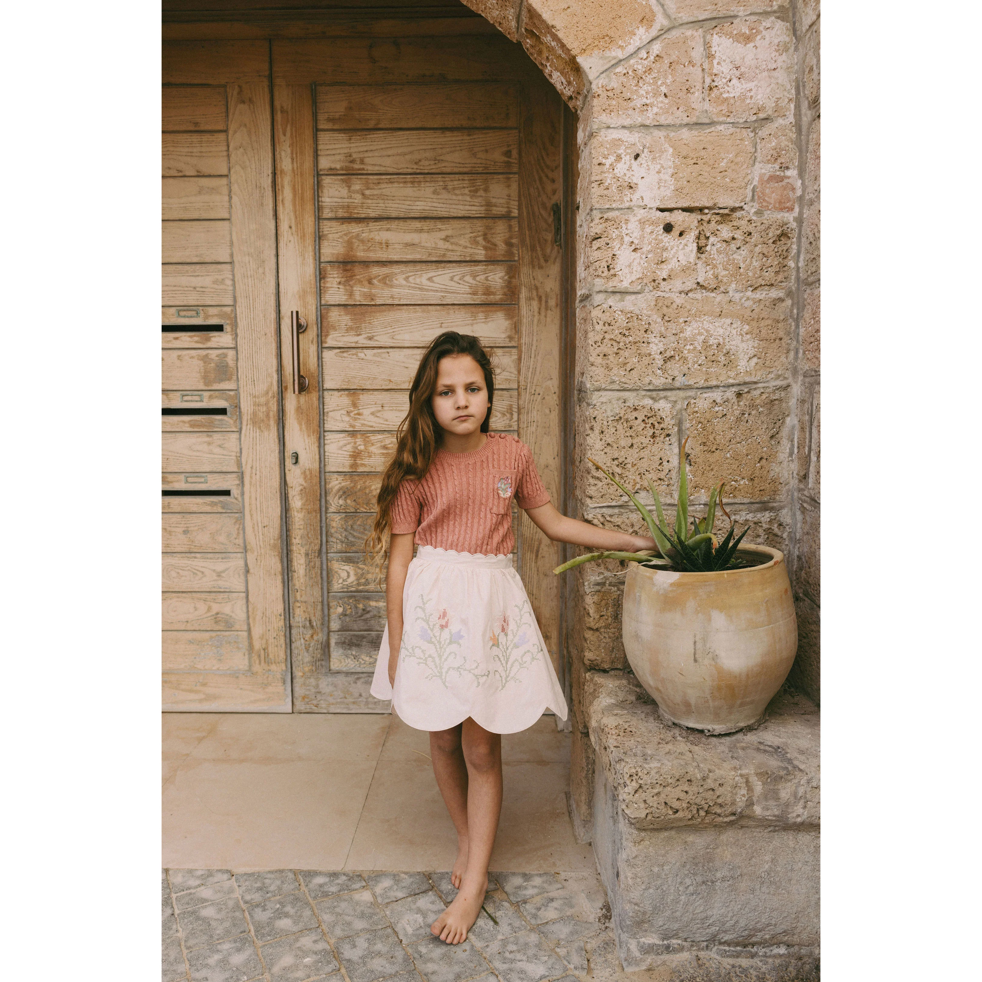 1984 Cream Rose Embroidred Scalloped Skirt - Image 2