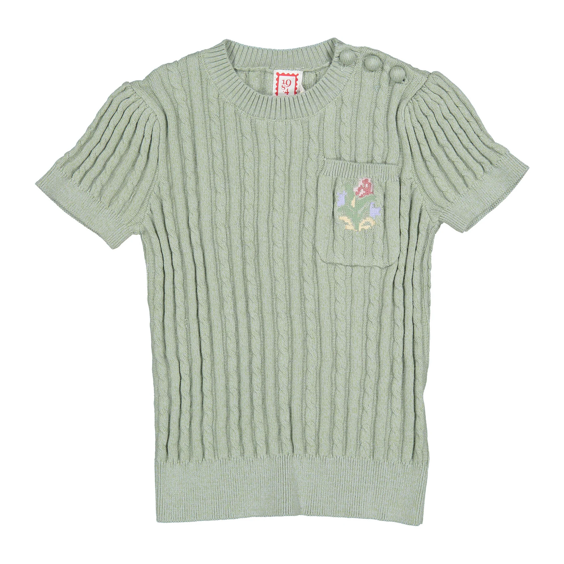 1984 Sage Rose Embroidered Cable Knit Sweater