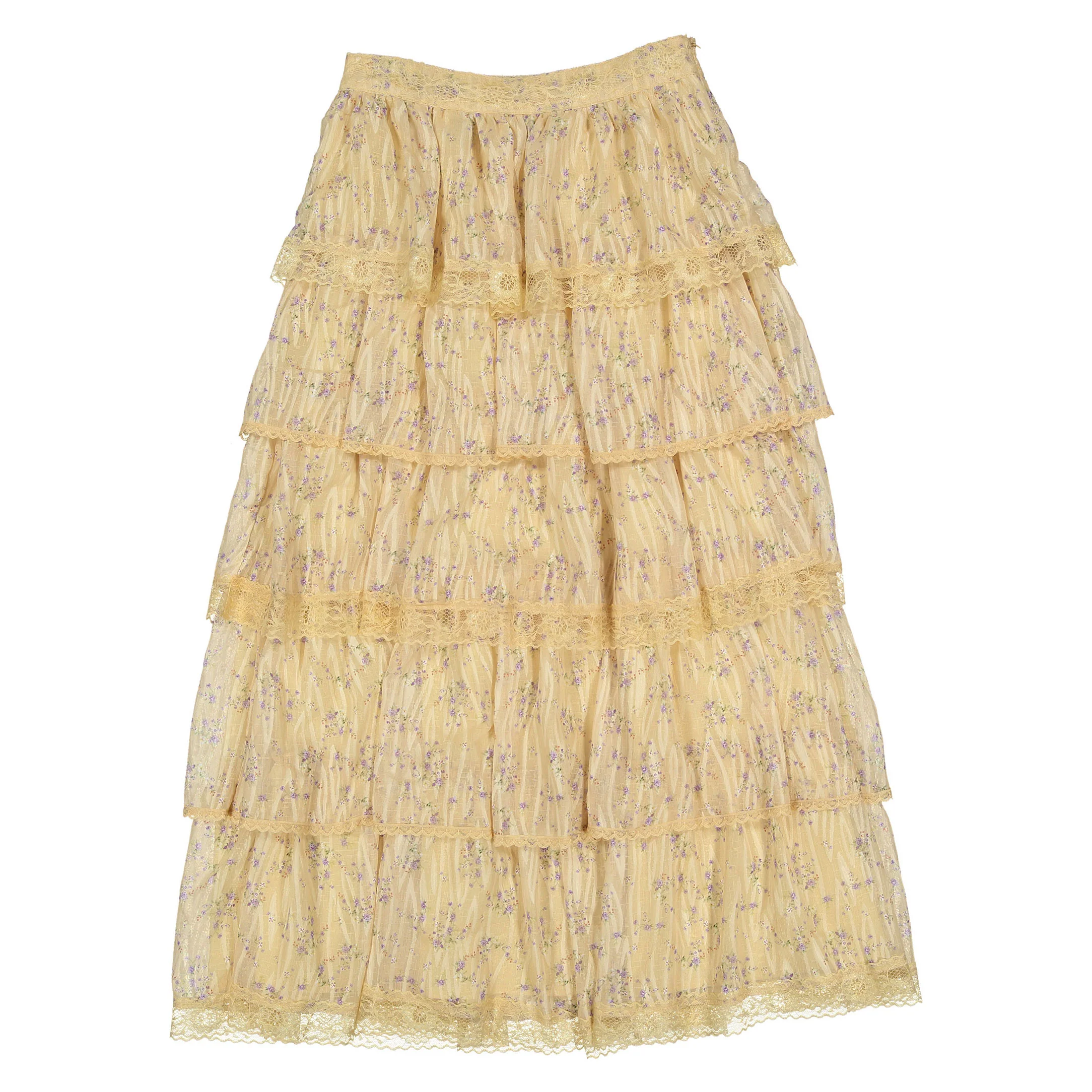 A4 Beige Floral Ruffle Maxi Skirt