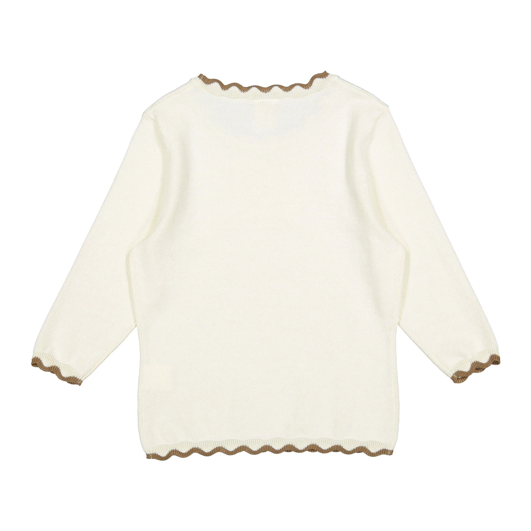 A4 Cream/ Brown Scallop Trim  Sweater - Image 2