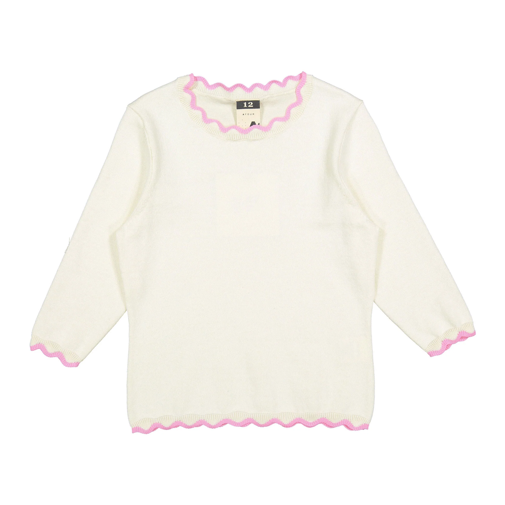 A4 Cream/ Pink Scallop Trim  Sweater