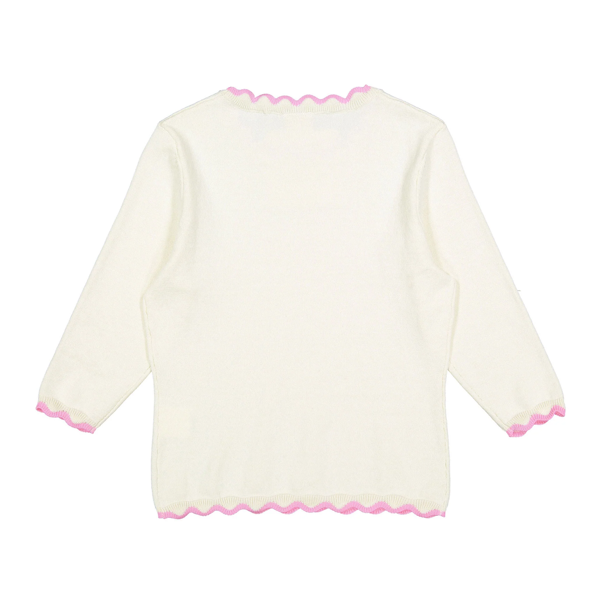 A4 Cream/ Pink Scallop Trim  Sweater - Image 2