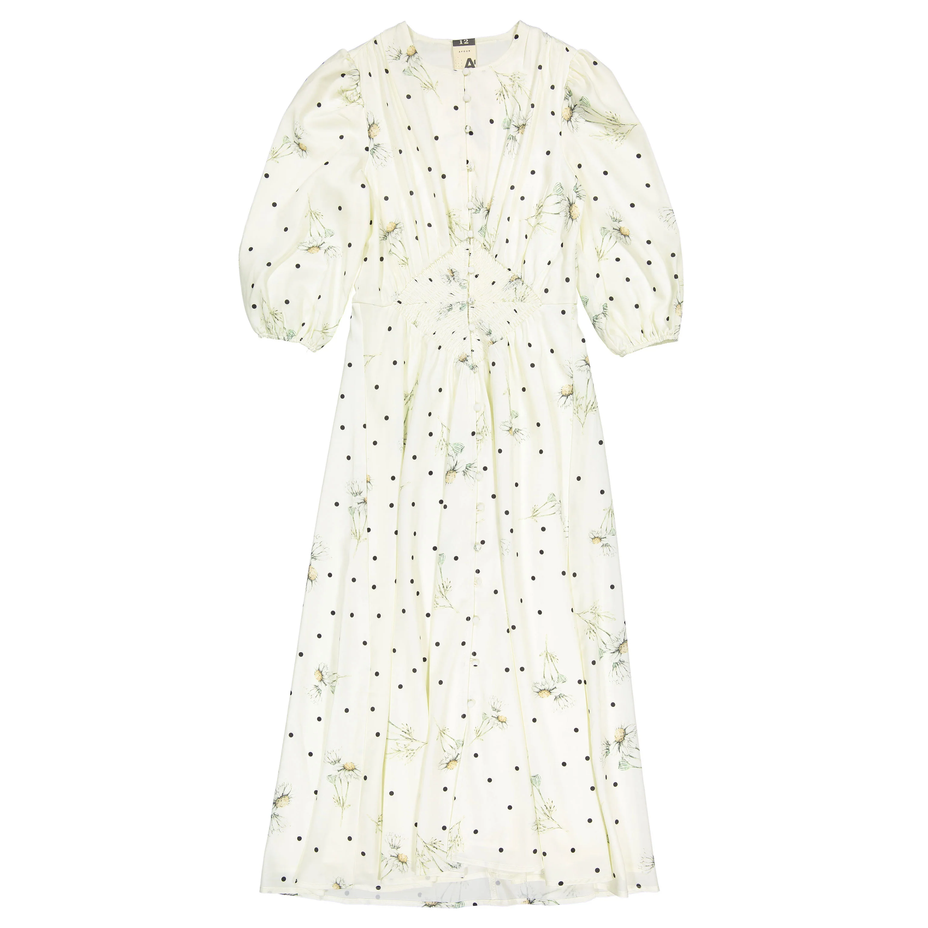 A4 Cream Polka Dot Button Down Dress