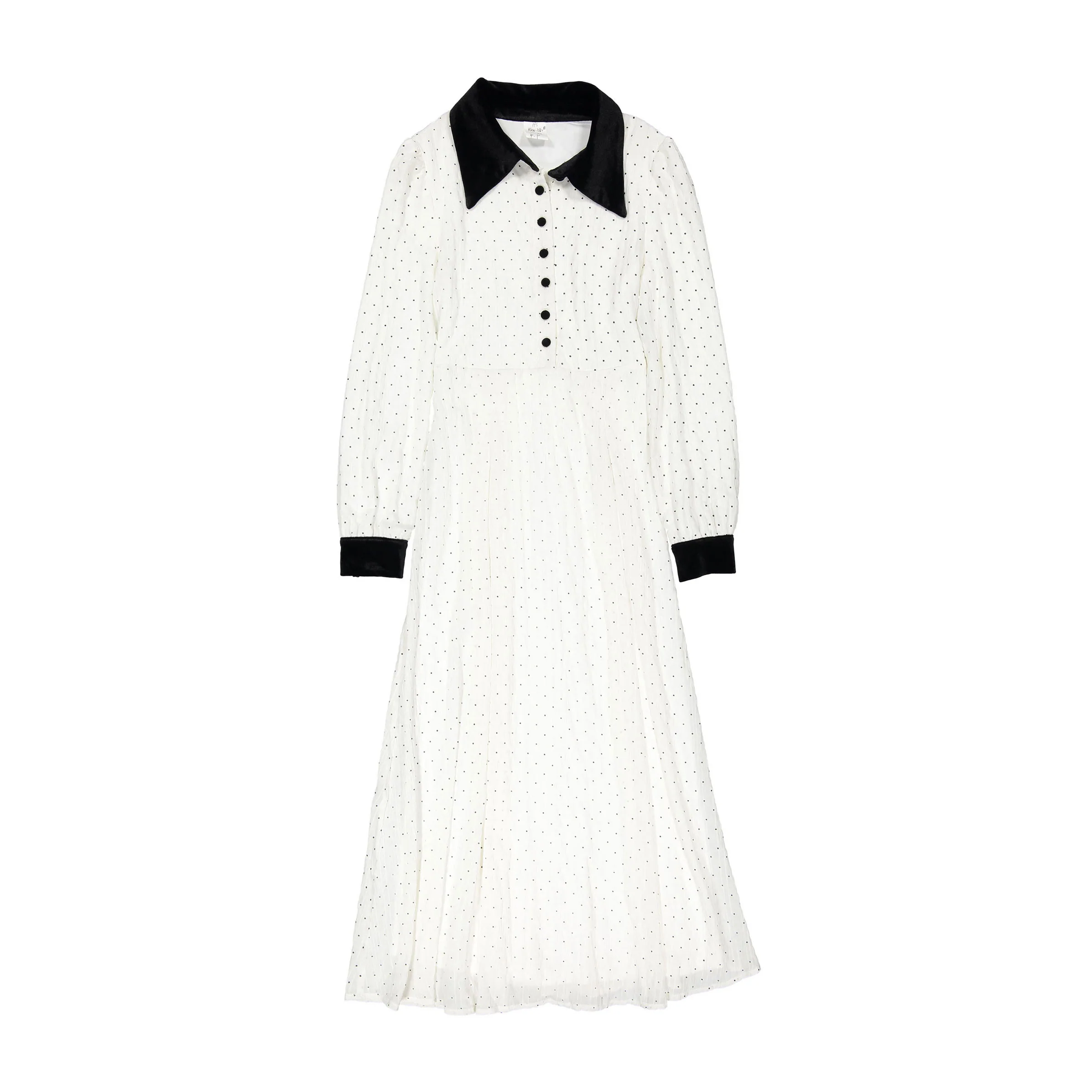 A4 Cream Polka Dot Collared Dress