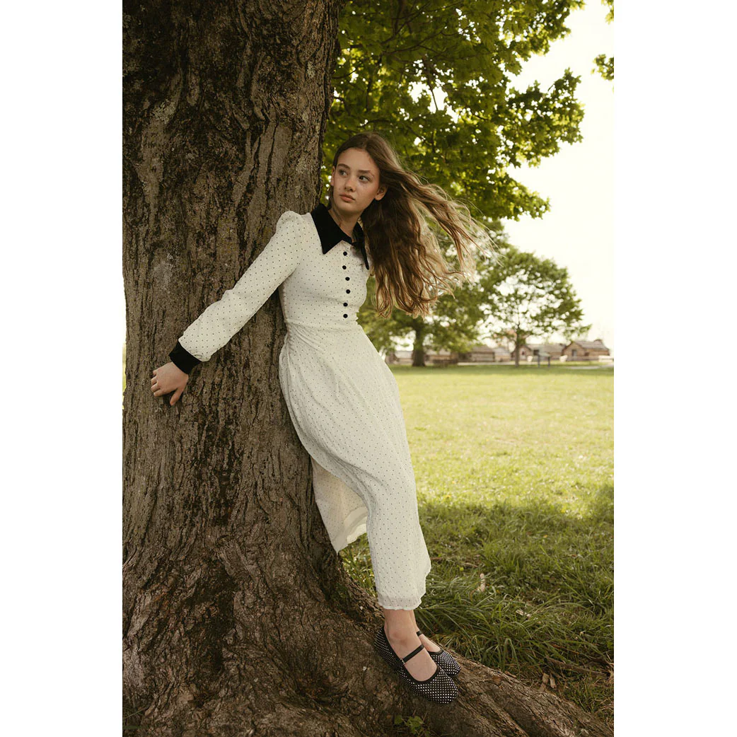 A4 Cream Polka Dot Collared Dress - Image 3