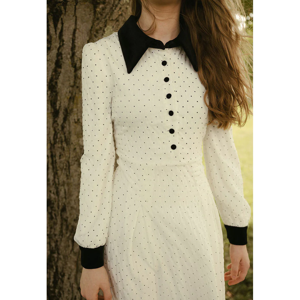 A4 Cream Polka Dot Collared Dress - Image 4