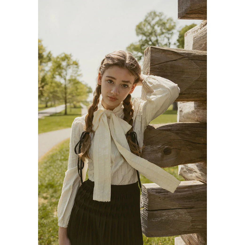 A4 Cream Tie Neck Blouse - Image 3