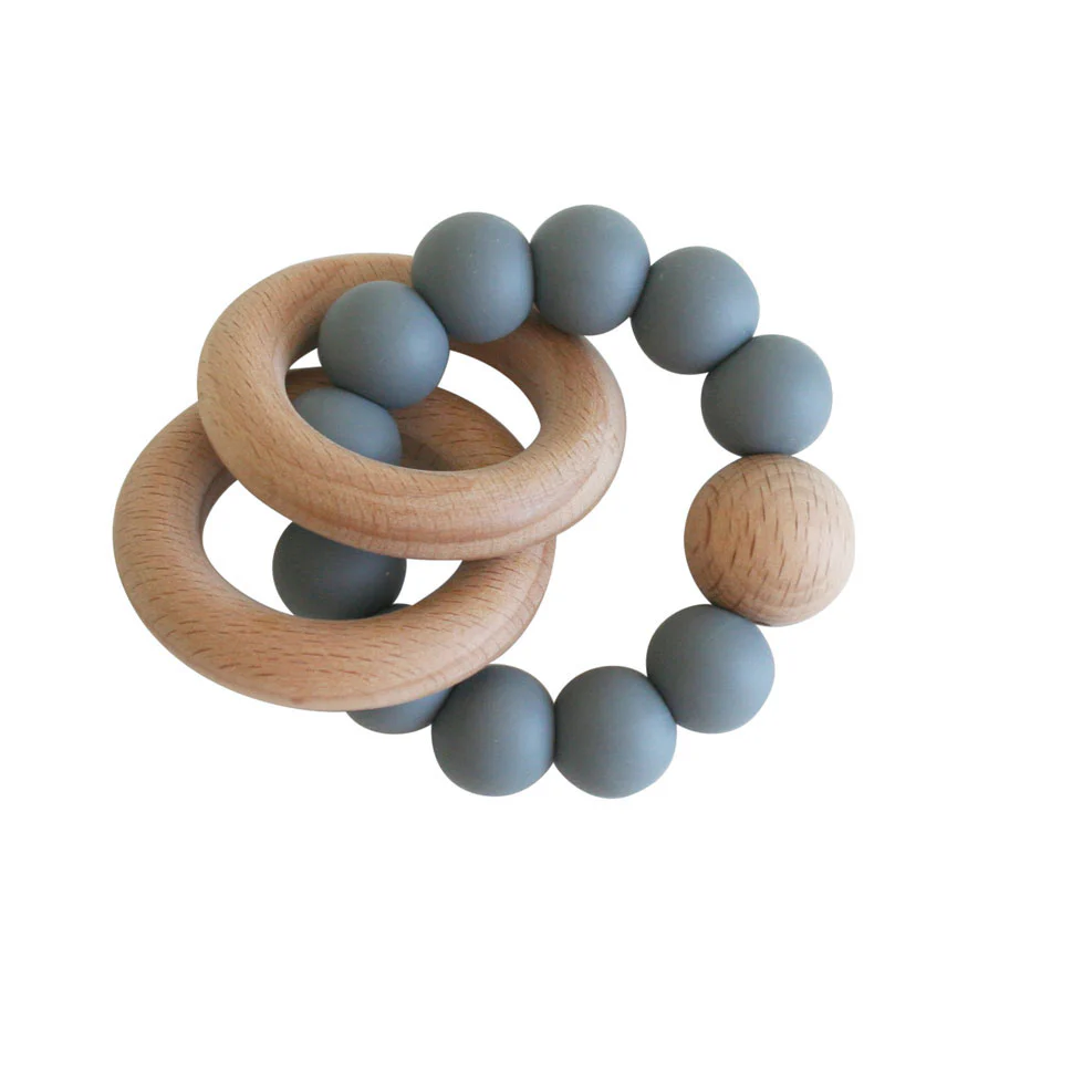 Alimrose Storm Grey Beechwood Teether Rings Set