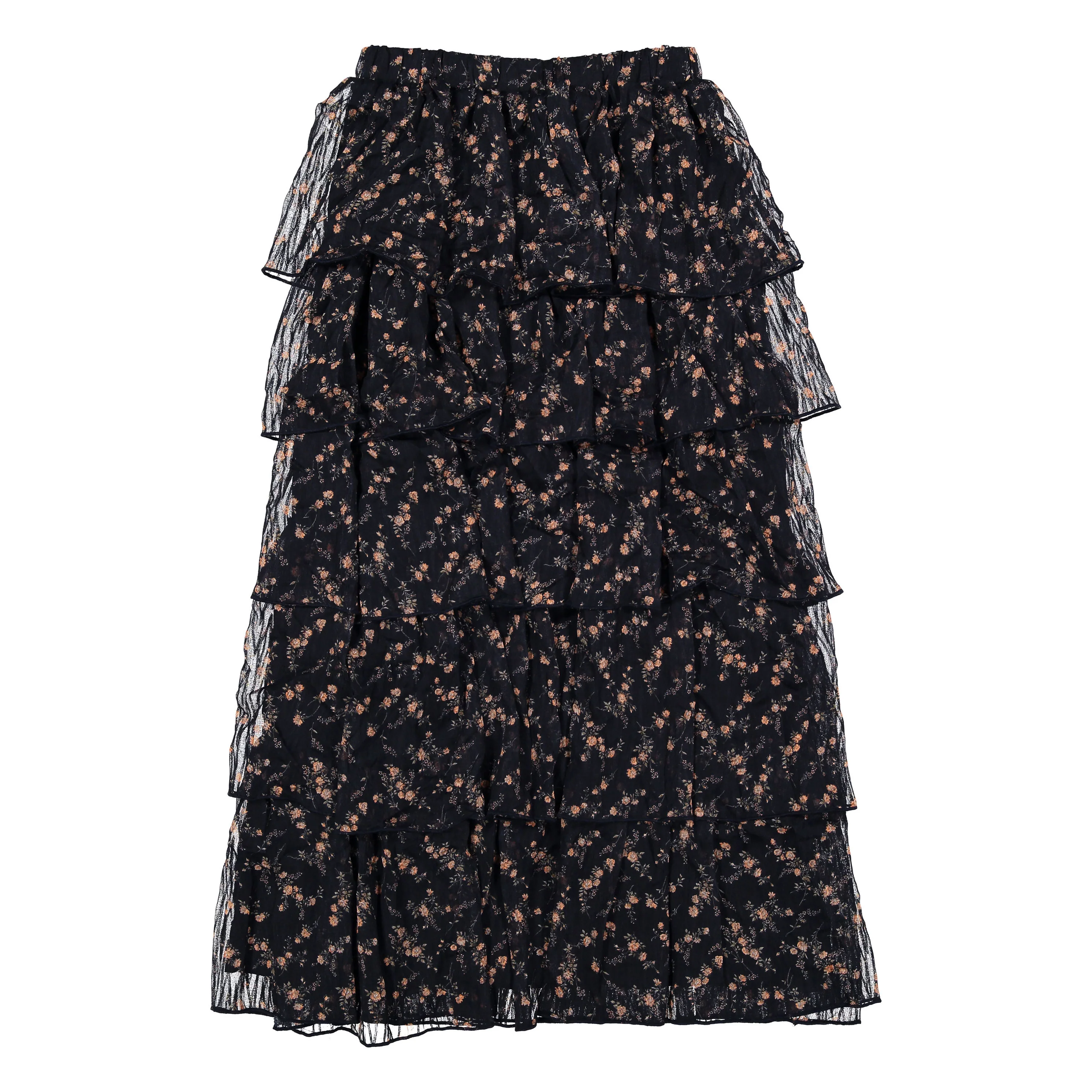 and tmrw Black Tulle Ruffle Floral Skirt