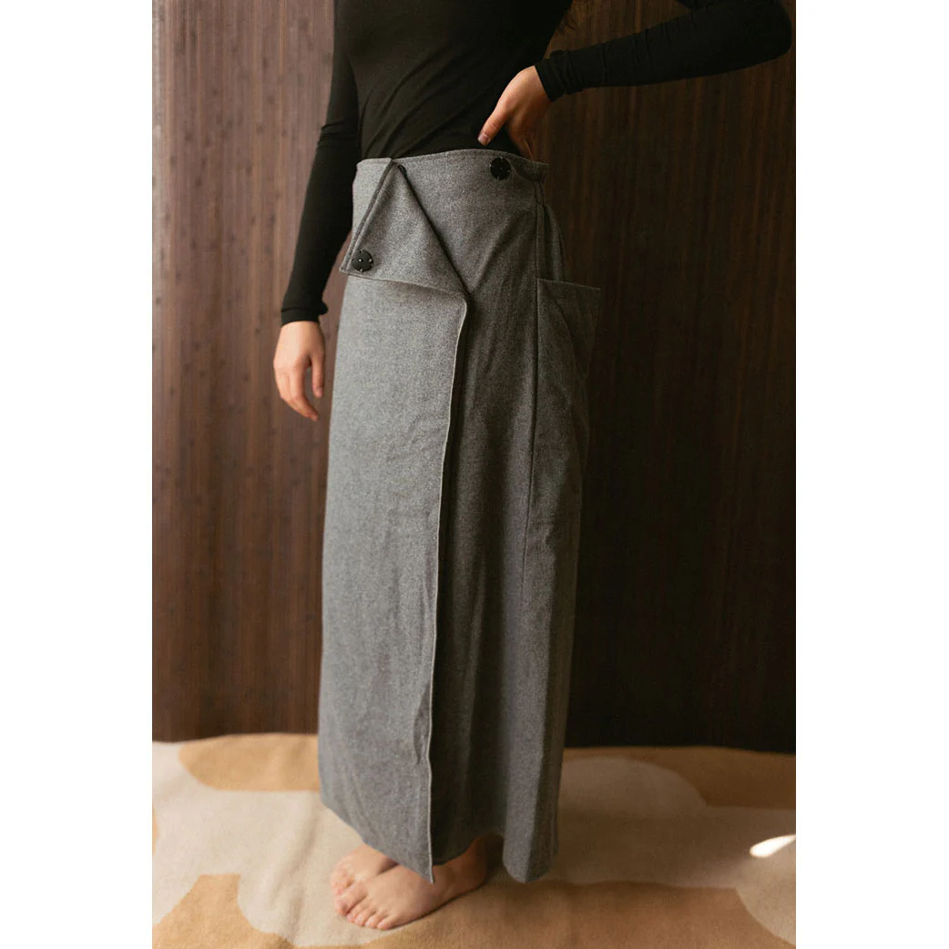 and tmrw Grey Wool Maxi Wrap Skirt - Image 3
