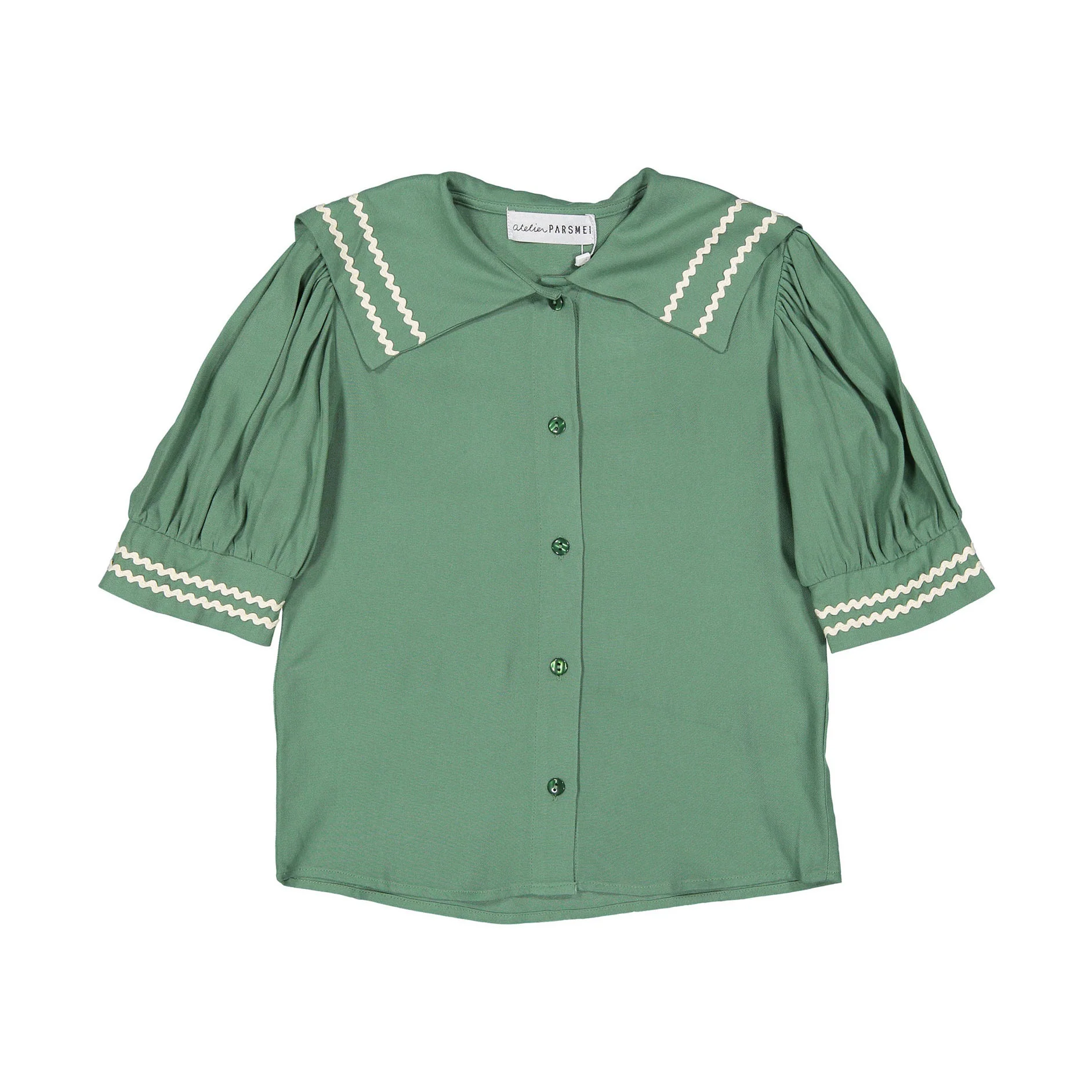 Atelier Parsmei Basil Green Ric Rac Detailed Blouse