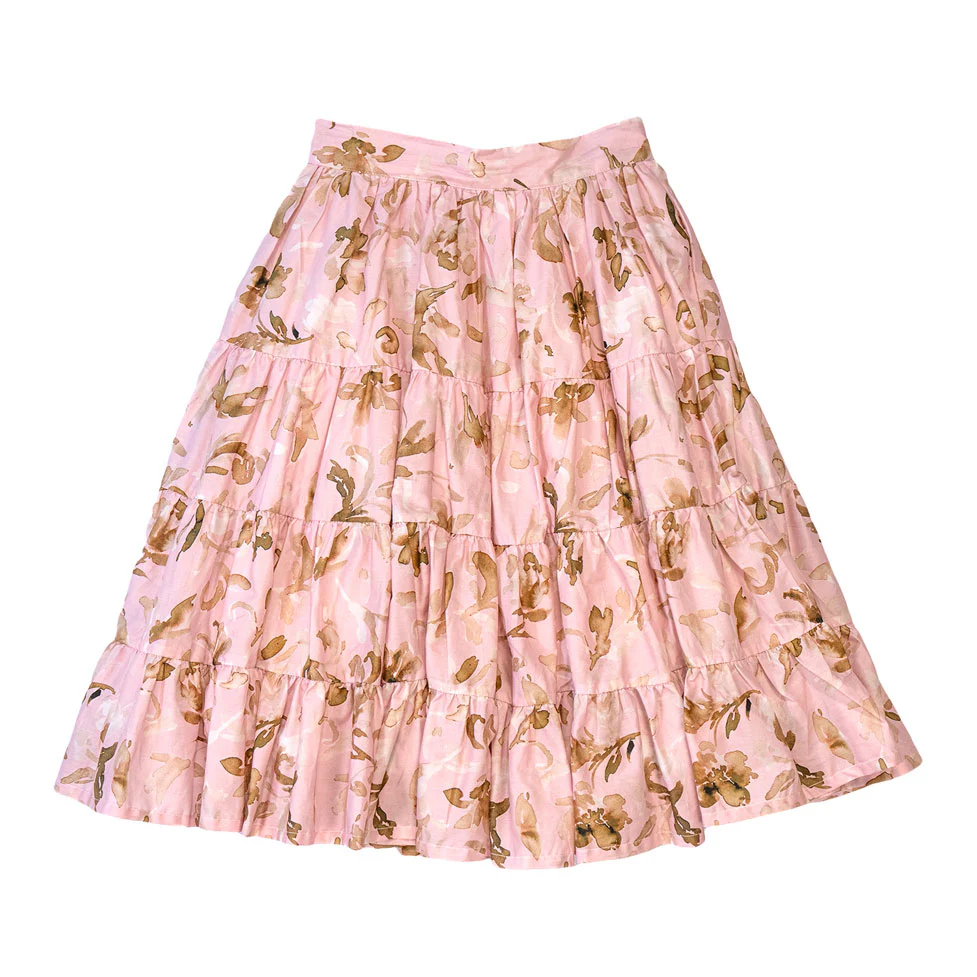 Atelier Parsmei Pink, Green Layered Midi Skirt