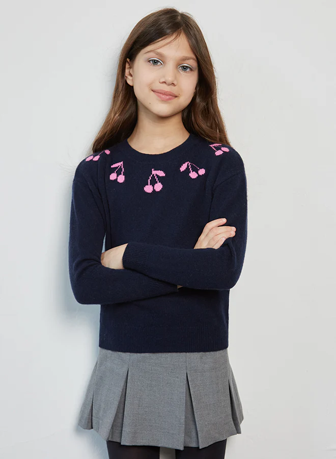 Autumn Cashmere Navy Cherry Jacquard Sweater - Image 2