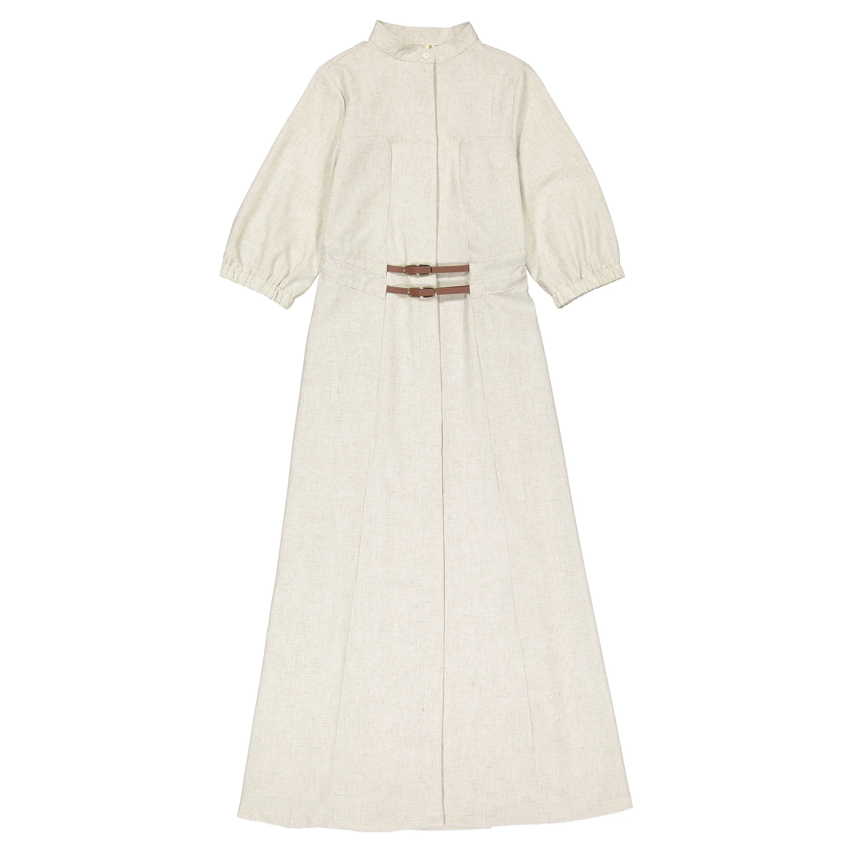 Ava and Lu Beige Linen Belted Dress