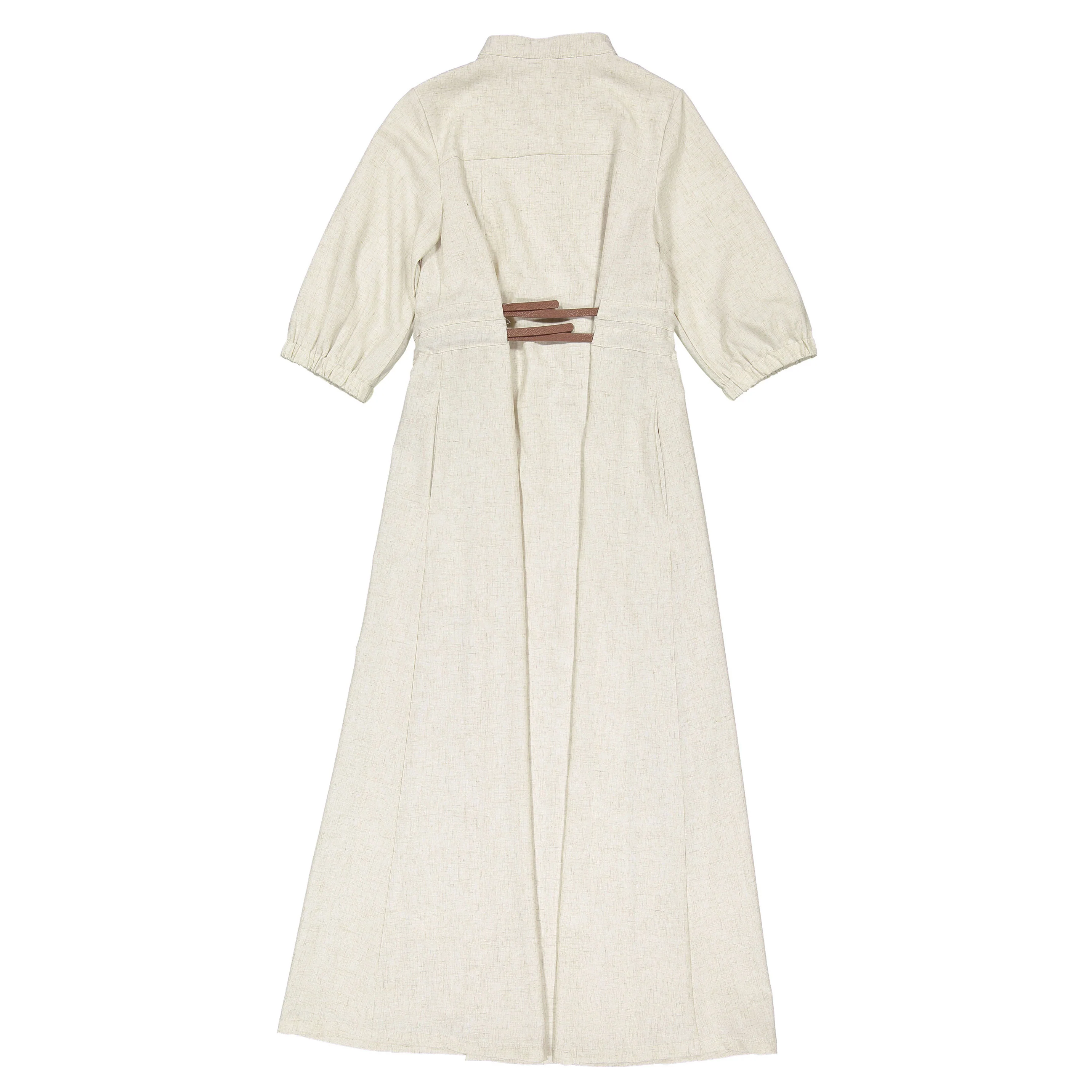 Ava and Lu Beige Linen Belted Dress - Image 2