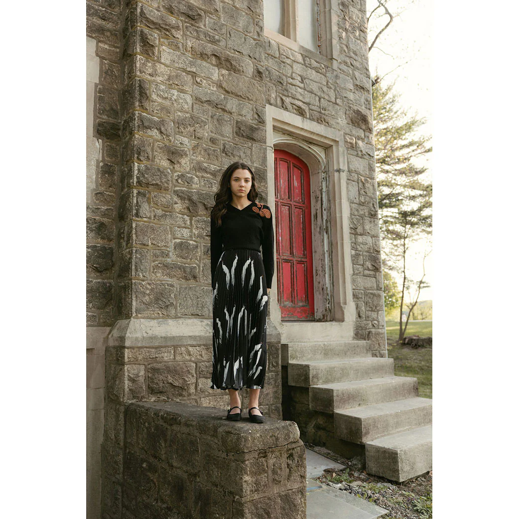 Ava and Lu Black Birds Pleated Skirt - Image 2