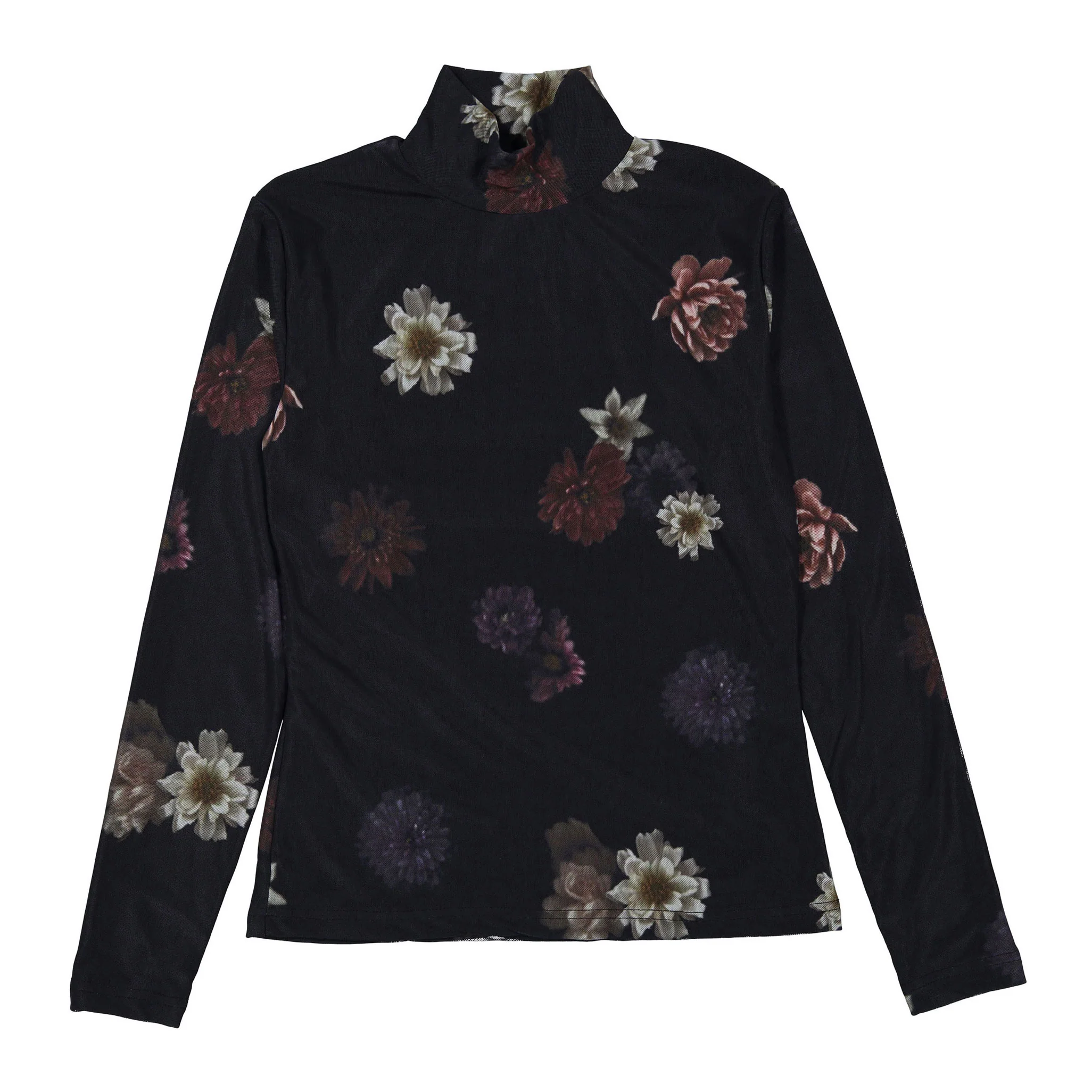 Ava and Lu Black Floral Mesh Turtleneck