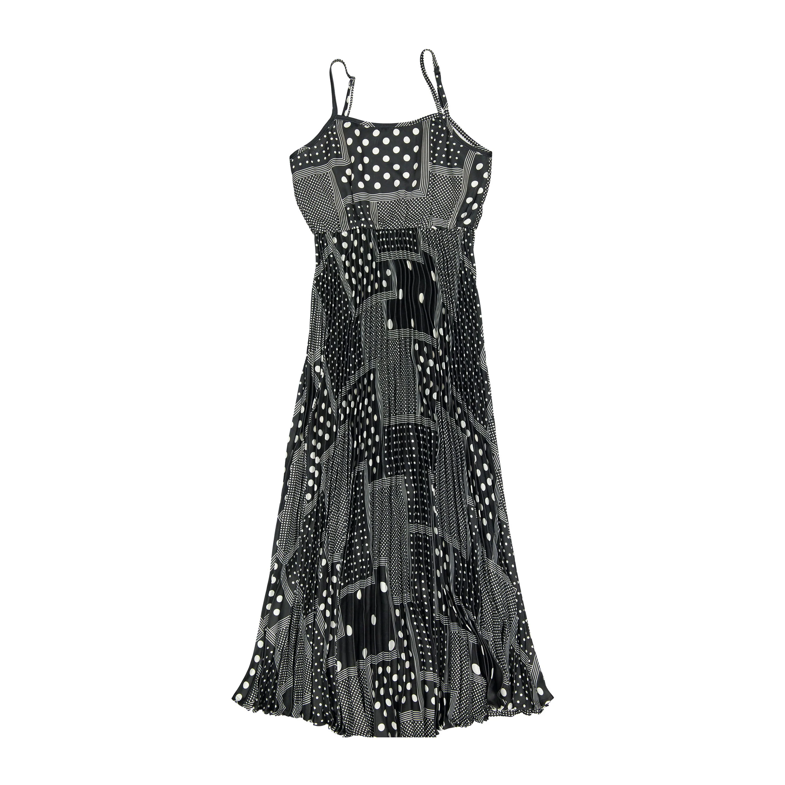 Ava and Lu Black Geomtric Pleated Slip Dress