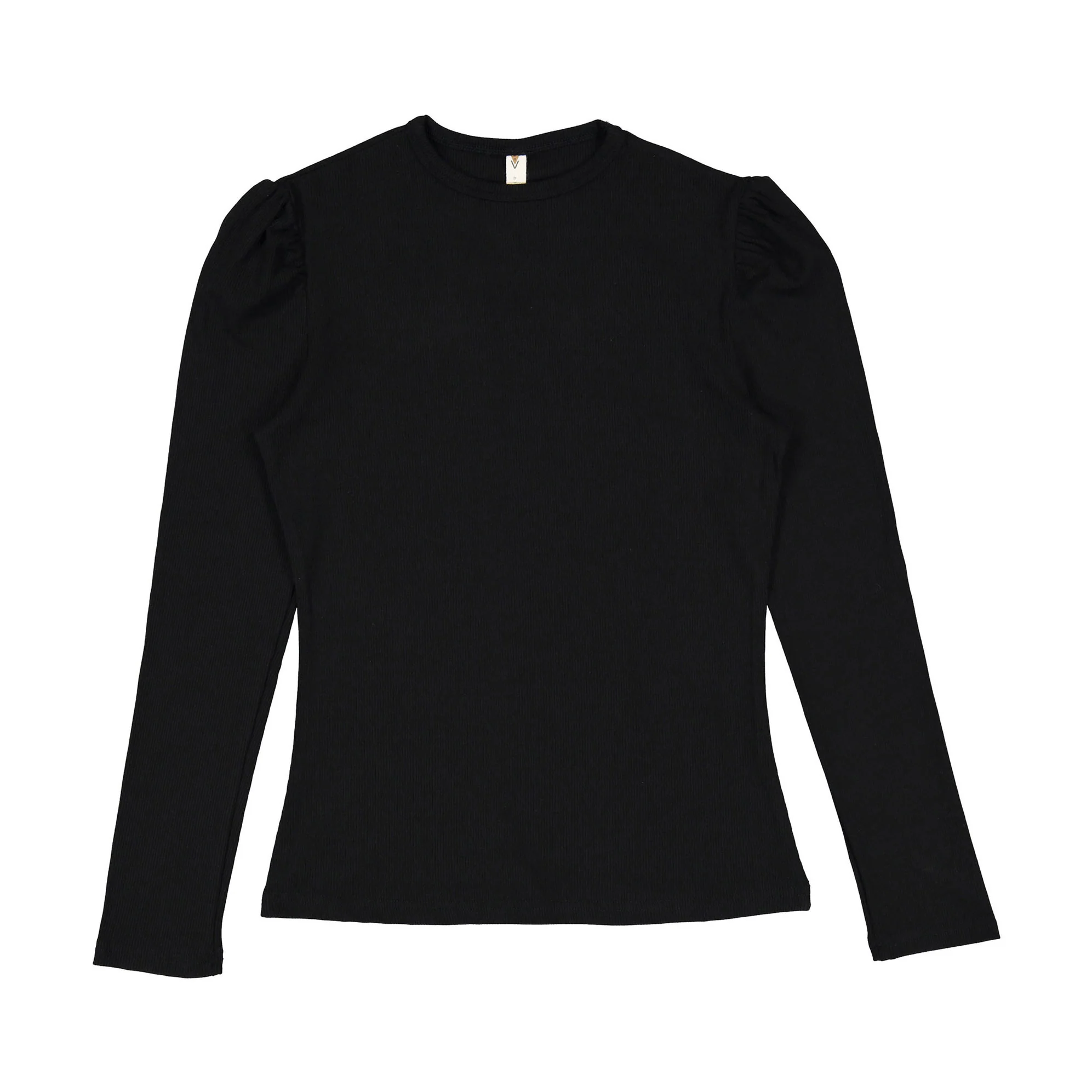 Ava and Lu Black Ribbed Puff Sleeve Tee