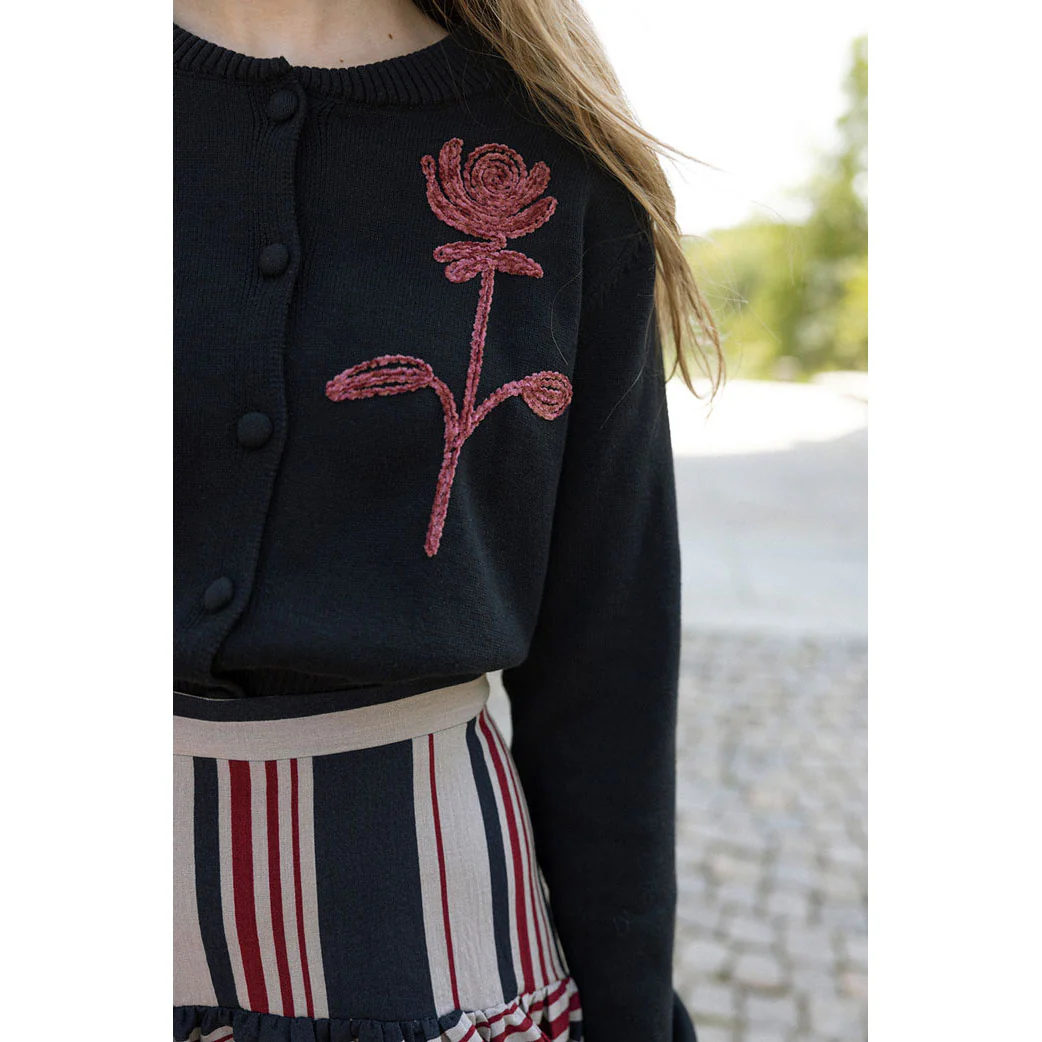 Ava and Lu Black Rose Embroidered Cardigan - Image 3