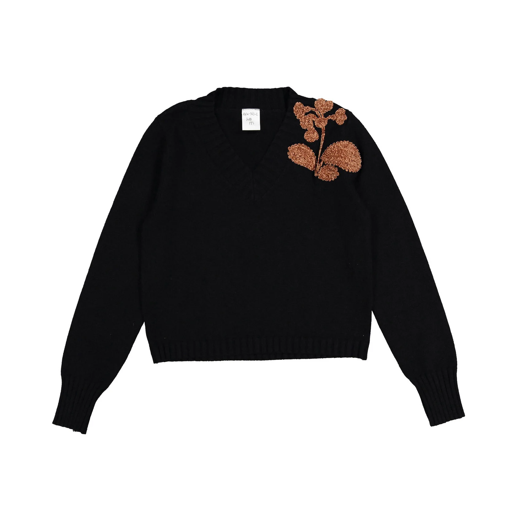Ava and Lu Black V Neck Detailed Sweater