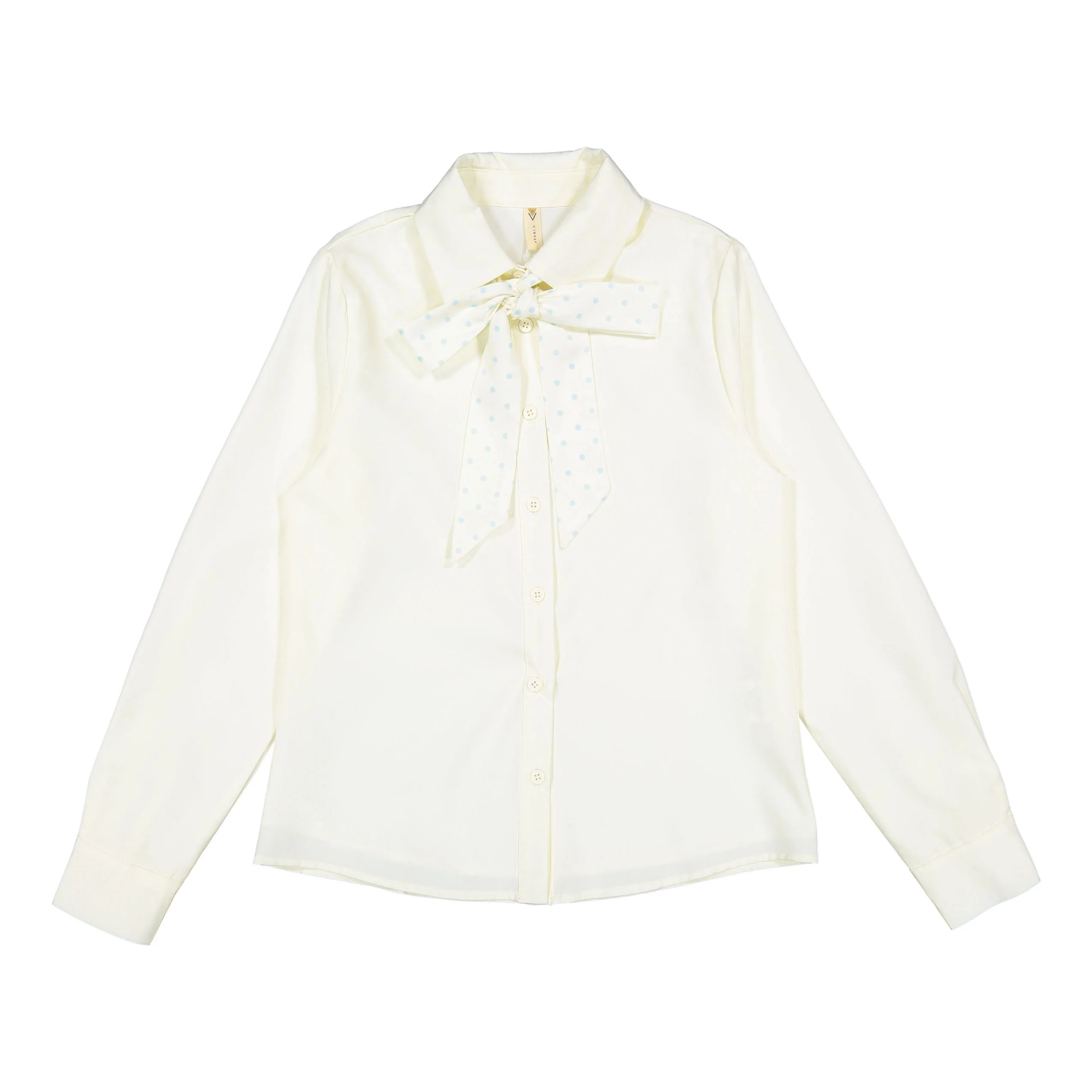 Ava and Lu Cream Polka Dot Neck Tie Blouse