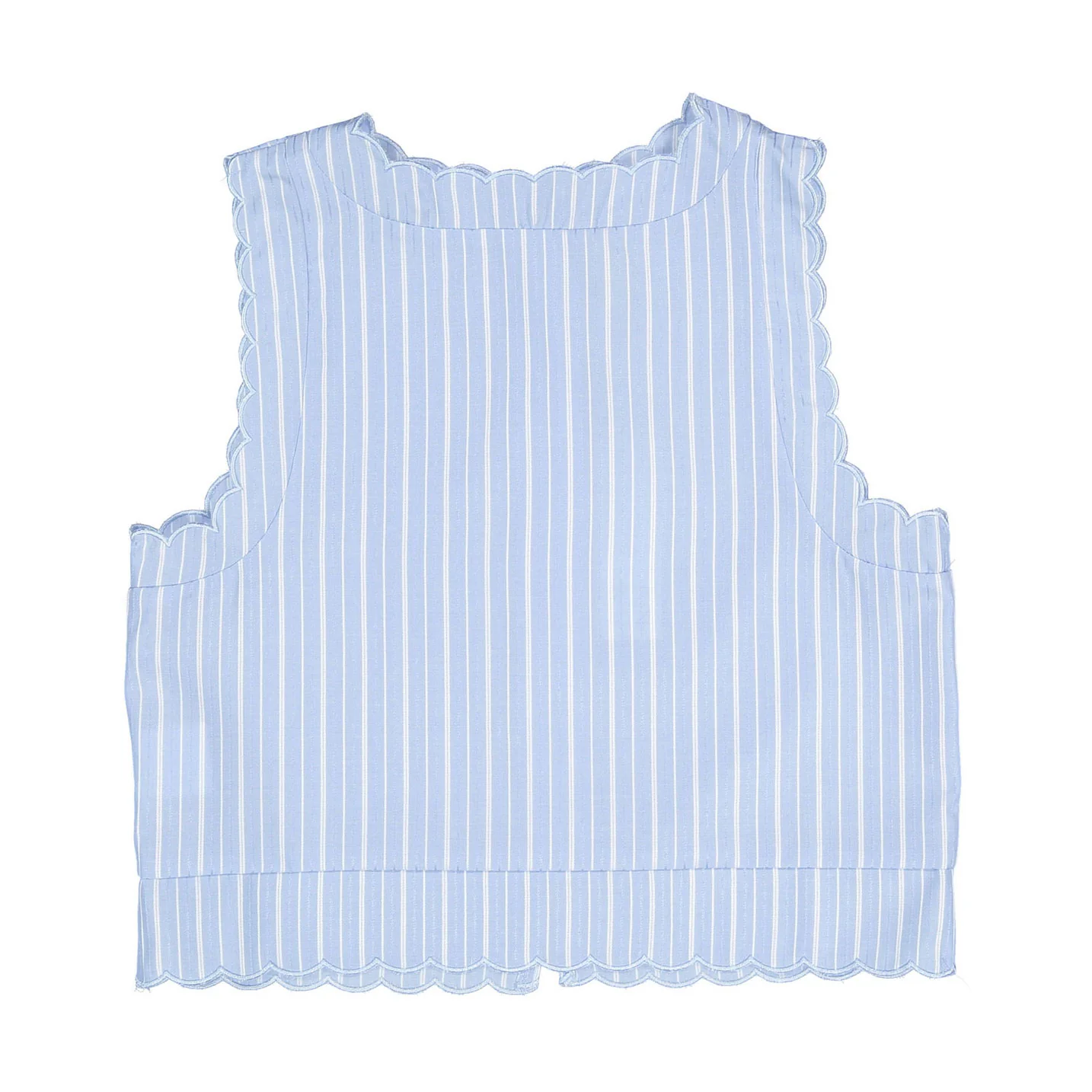 Ava and Lu Blue Pinstripe Scallop Top