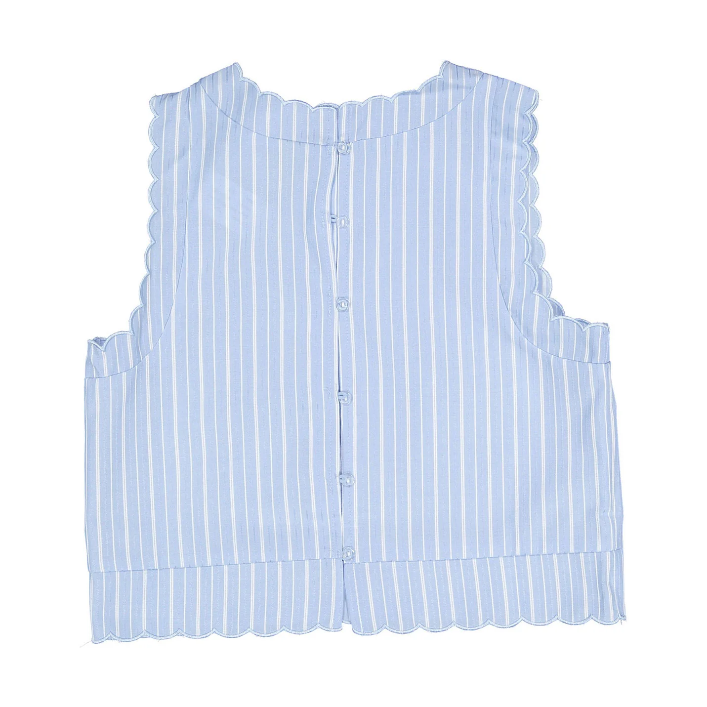 Ava and Lu Blue Pinstripe Scallop Top - Image 2