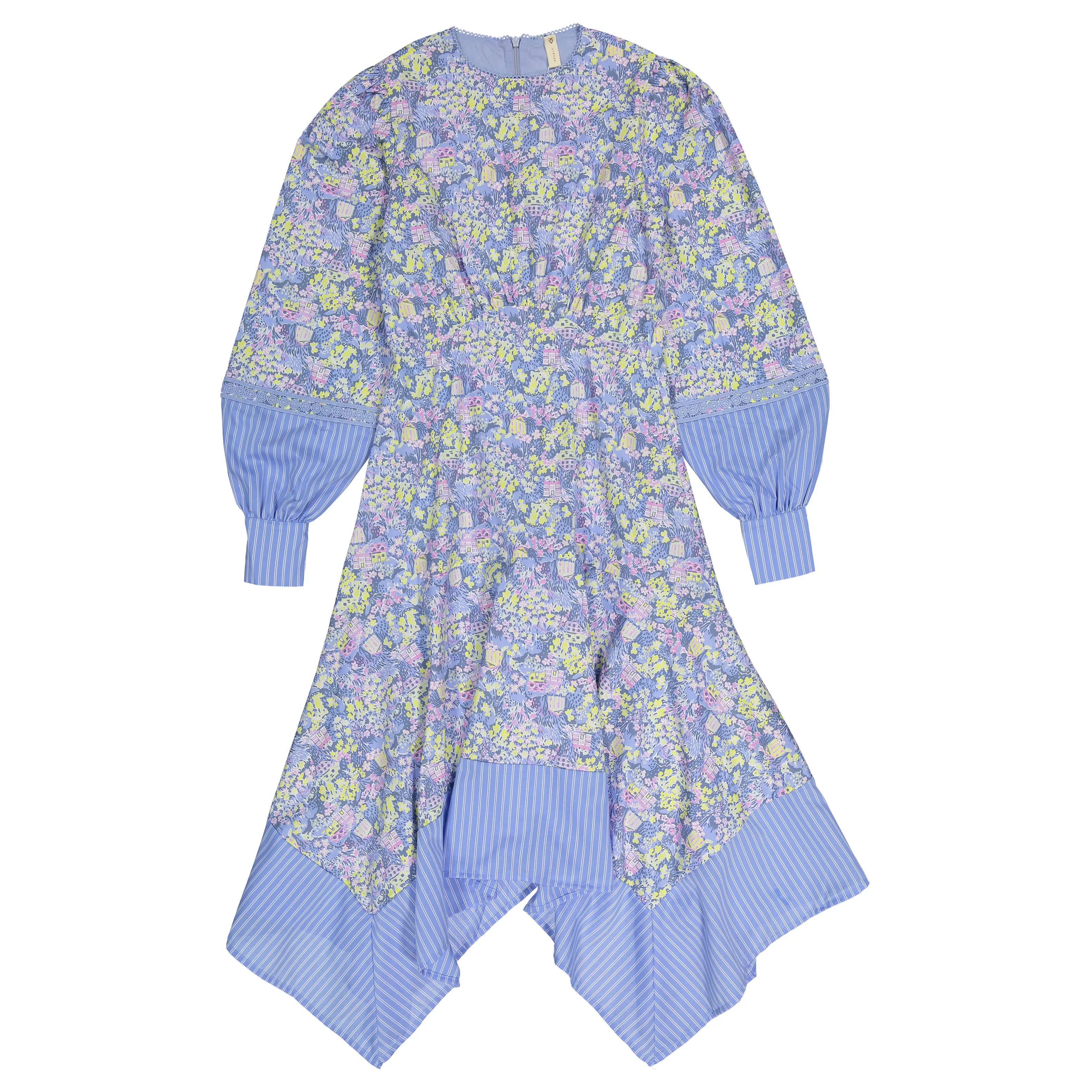 Ava and Lu Blue Printed Assymetrical Dress