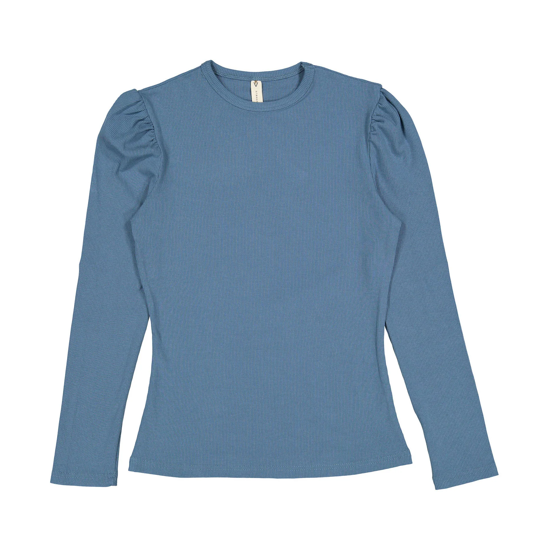 Ava and Lu Blue Ribbed Puff Sleeve Tee