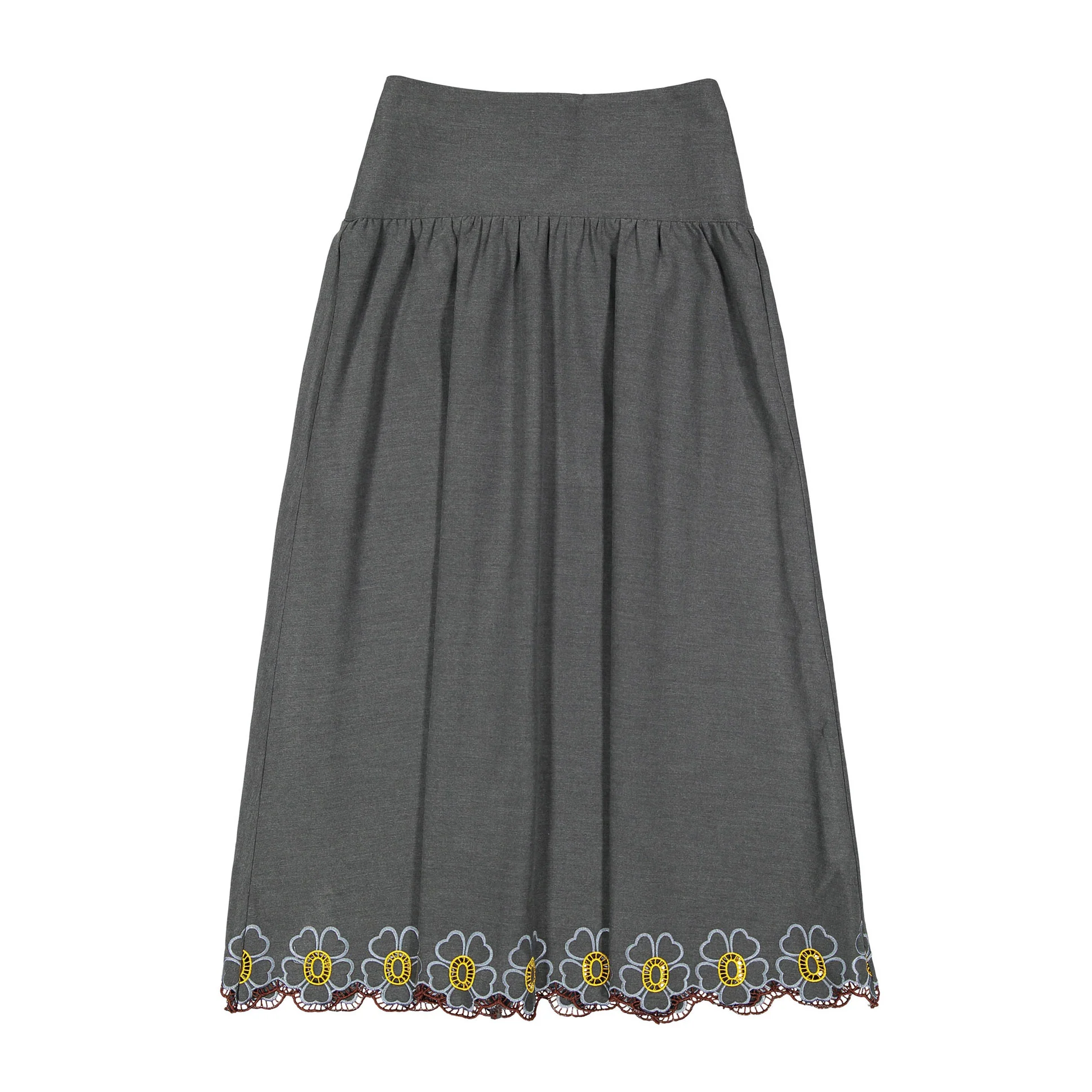 Ava and Lu Charcoal  Flower Embroidery Trim Skirt