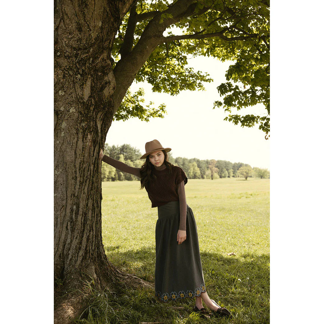 Ava and Lu Charcoal  Flower Embroidery Trim Skirt - Image 2