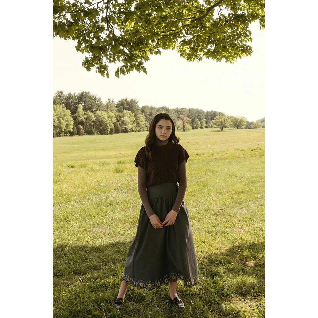 Ava and Lu Charcoal  Flower Embroidery Trim Skirt - Image 3