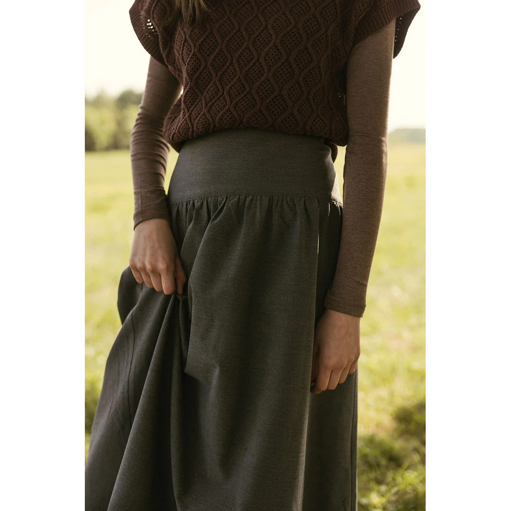 Ava and Lu Charcoal  Flower Embroidery Trim Skirt - Image 4