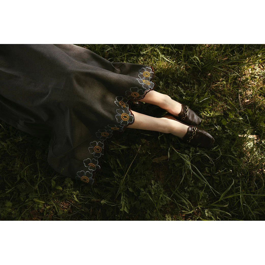 Ava and Lu Charcoal  Flower Embroidery Trim Skirt - Image 5