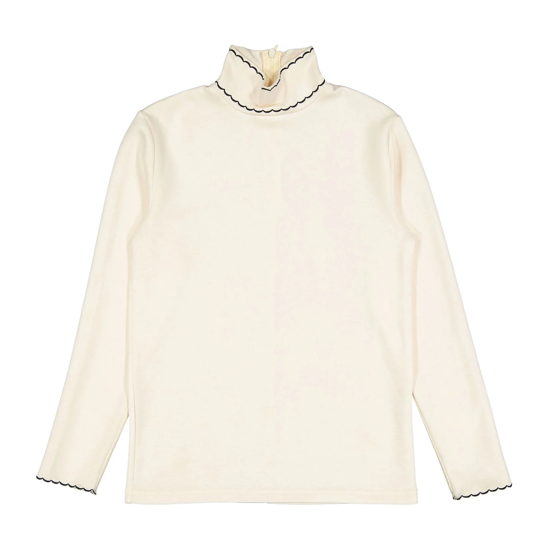Ava and Lu Cream Scalloped Trim Turtleneck