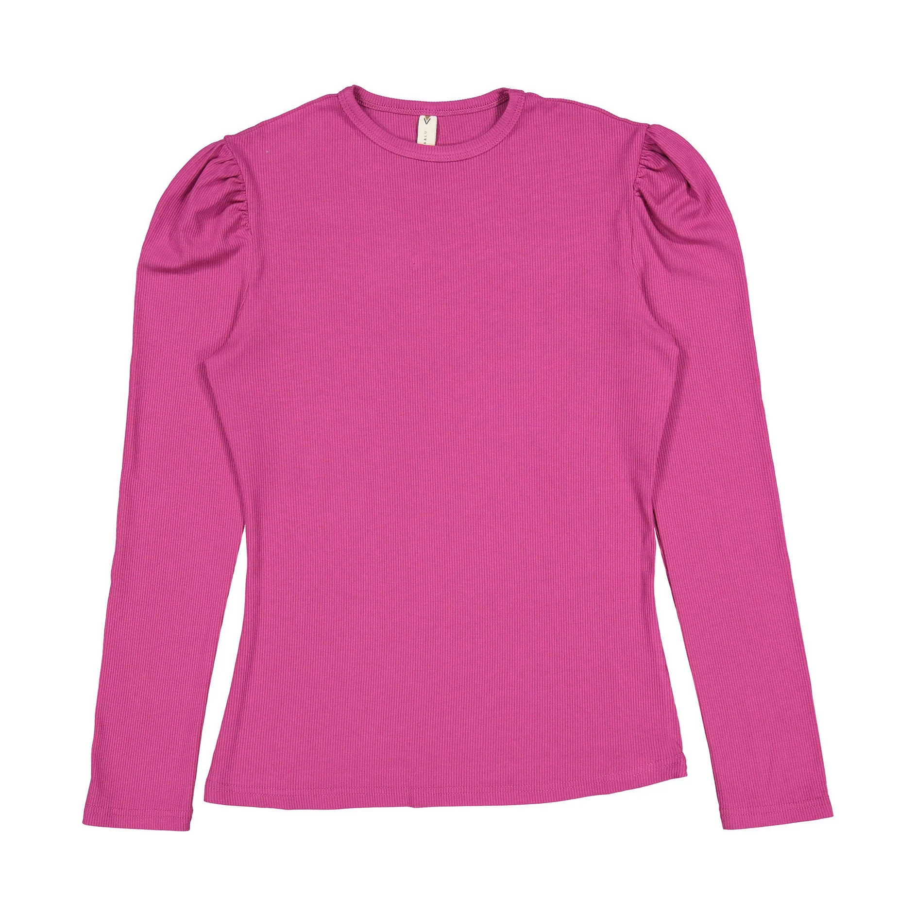 Ava and Lu Magenta Ribbed Puff Sleeve Tee