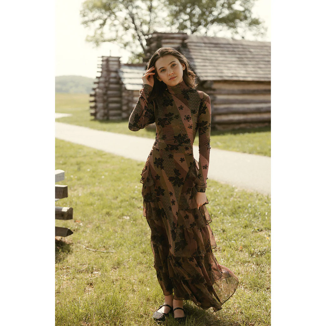 Ava and Lu Mauve Patch Floral Ruffle Skirt - Image 2