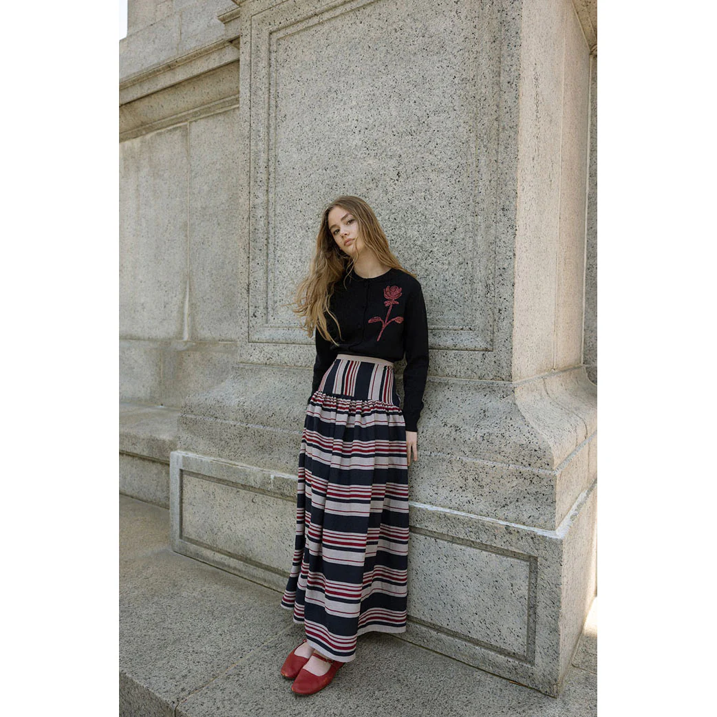 Ava and Lu Navy Multi Striped Drop Waiste Skirt - Image 2