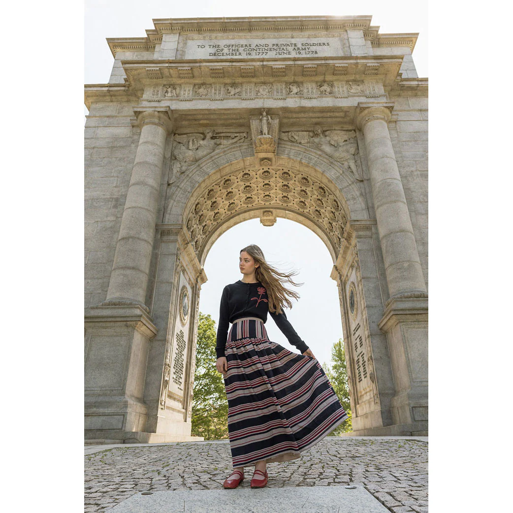 Ava and Lu Navy Multi Striped Drop Waiste Skirt - Image 3