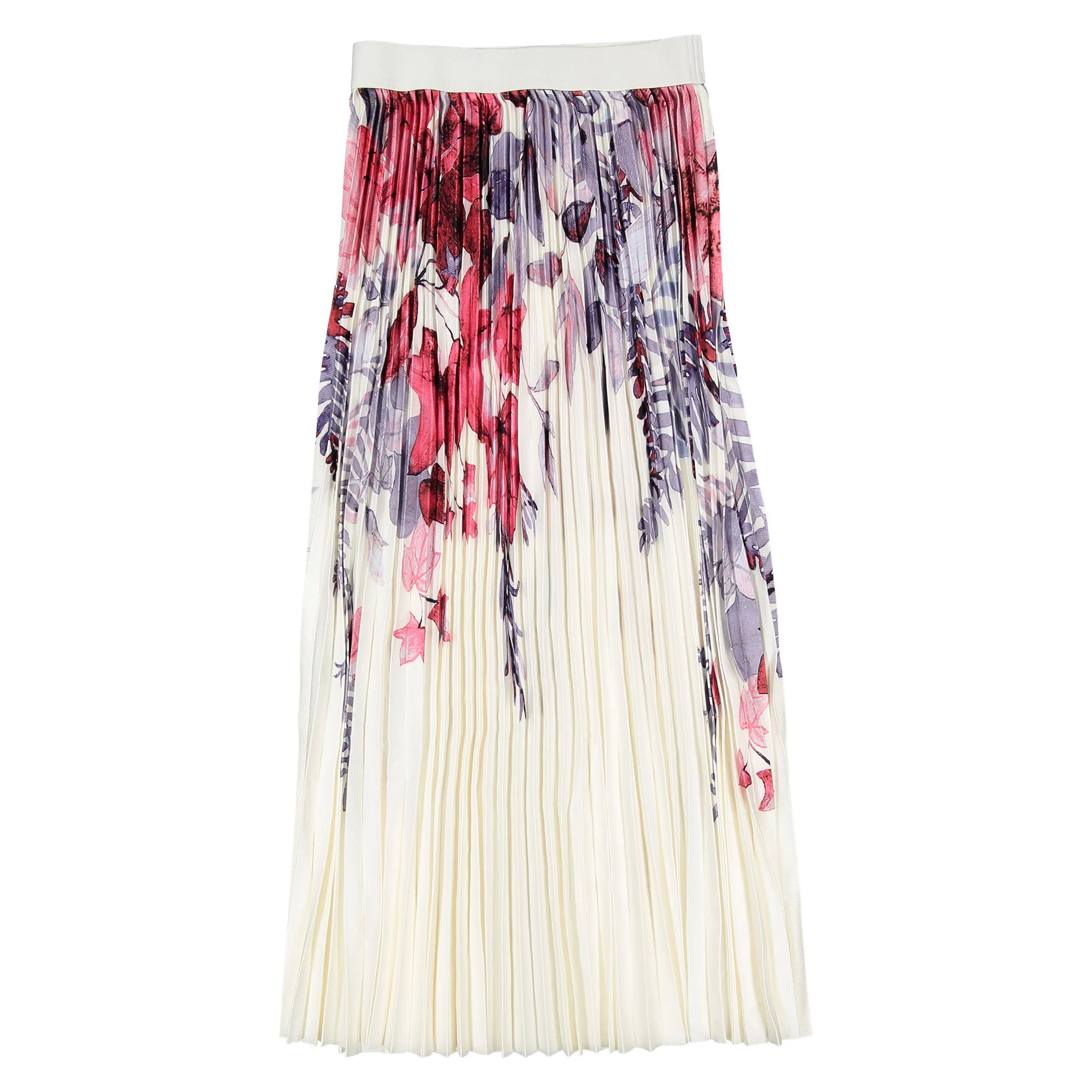 Ava and Lu Off White Leaves Pleated Skirt