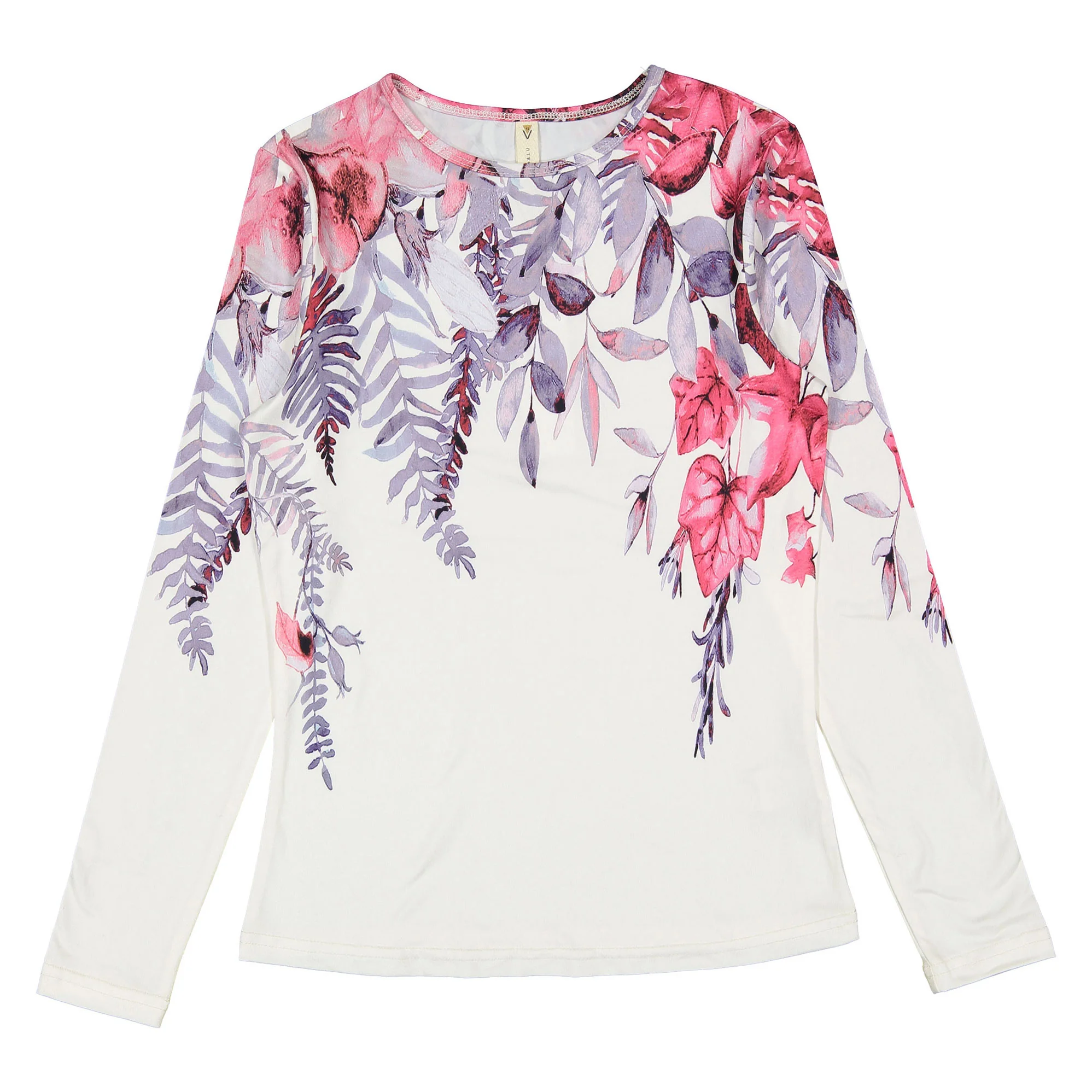 Ava and Lu Off White Leaves Printed Tee