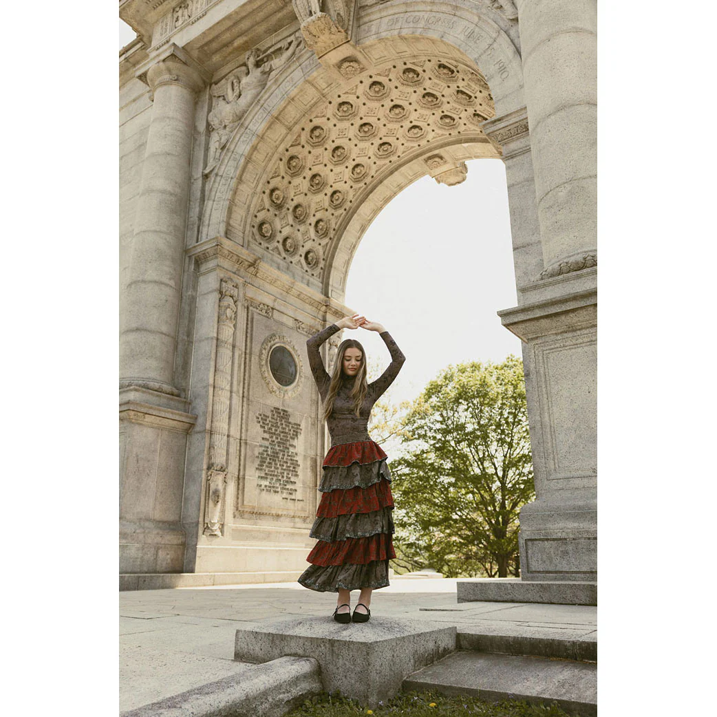 Ava and Lu Taupe Rustic Ruffle Layered Skirt - Image 3
