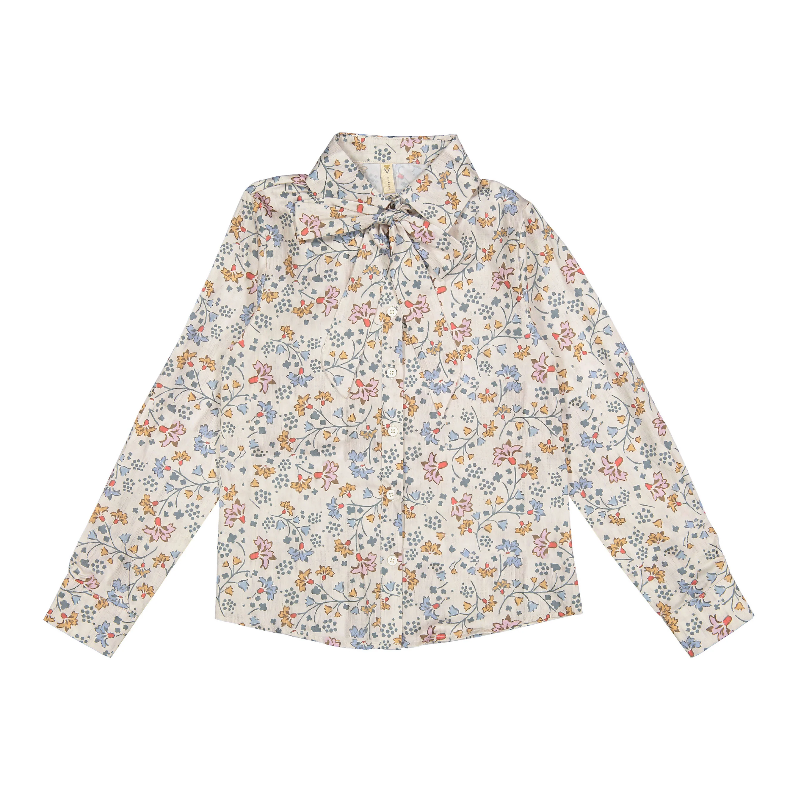 Ava and Lu Sketch Floral Tie Neck Blouse