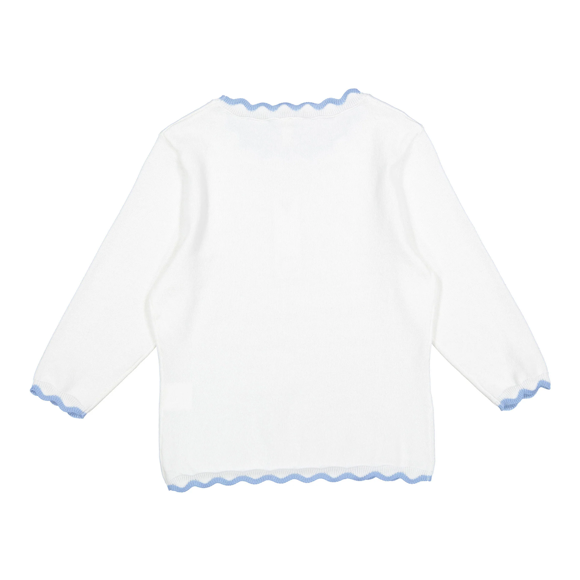 Ava and Lu White/ Blue Scallop Trim Sweater - Image 2