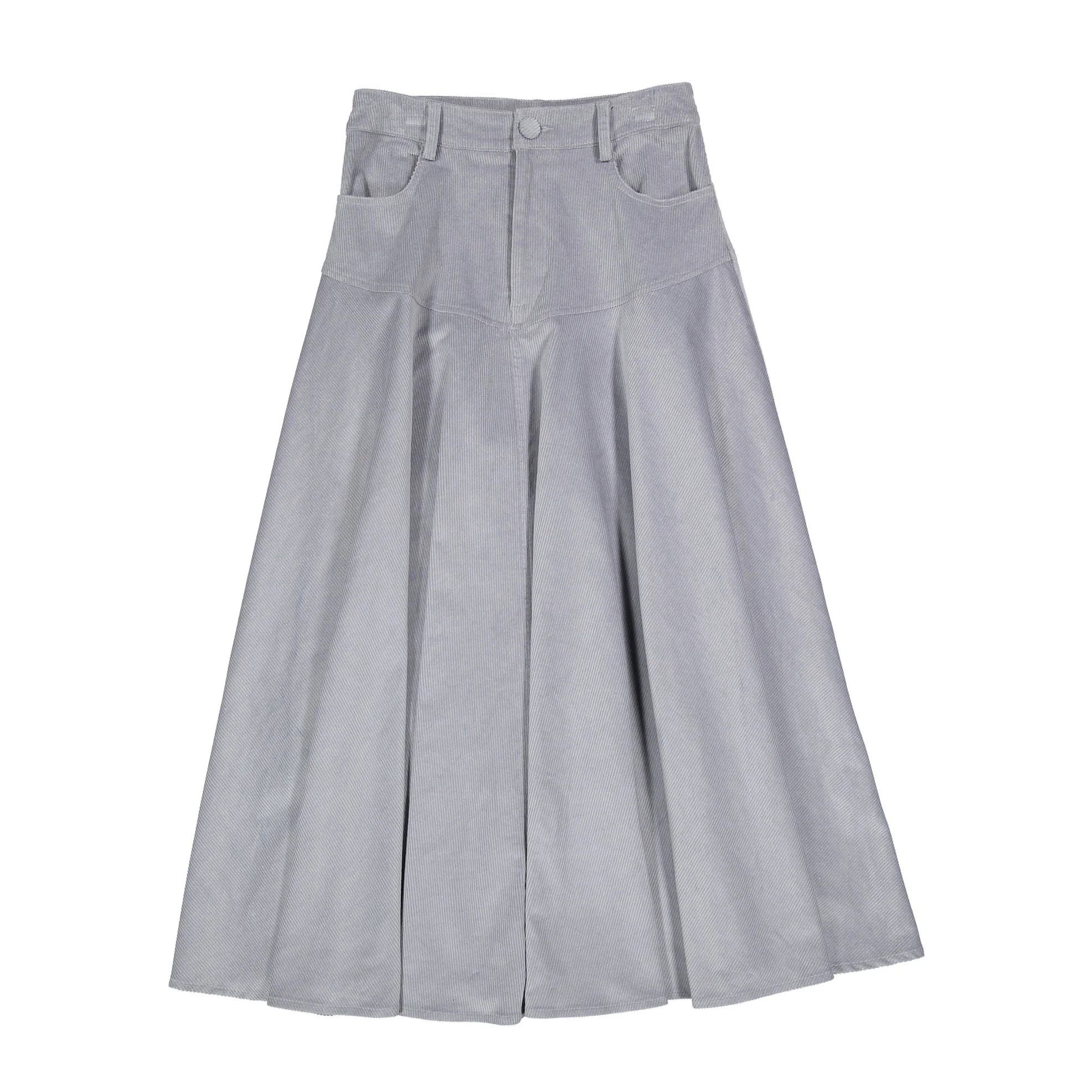 Ava Jeans Light Grey Corduroy Drop Waiste Skirt